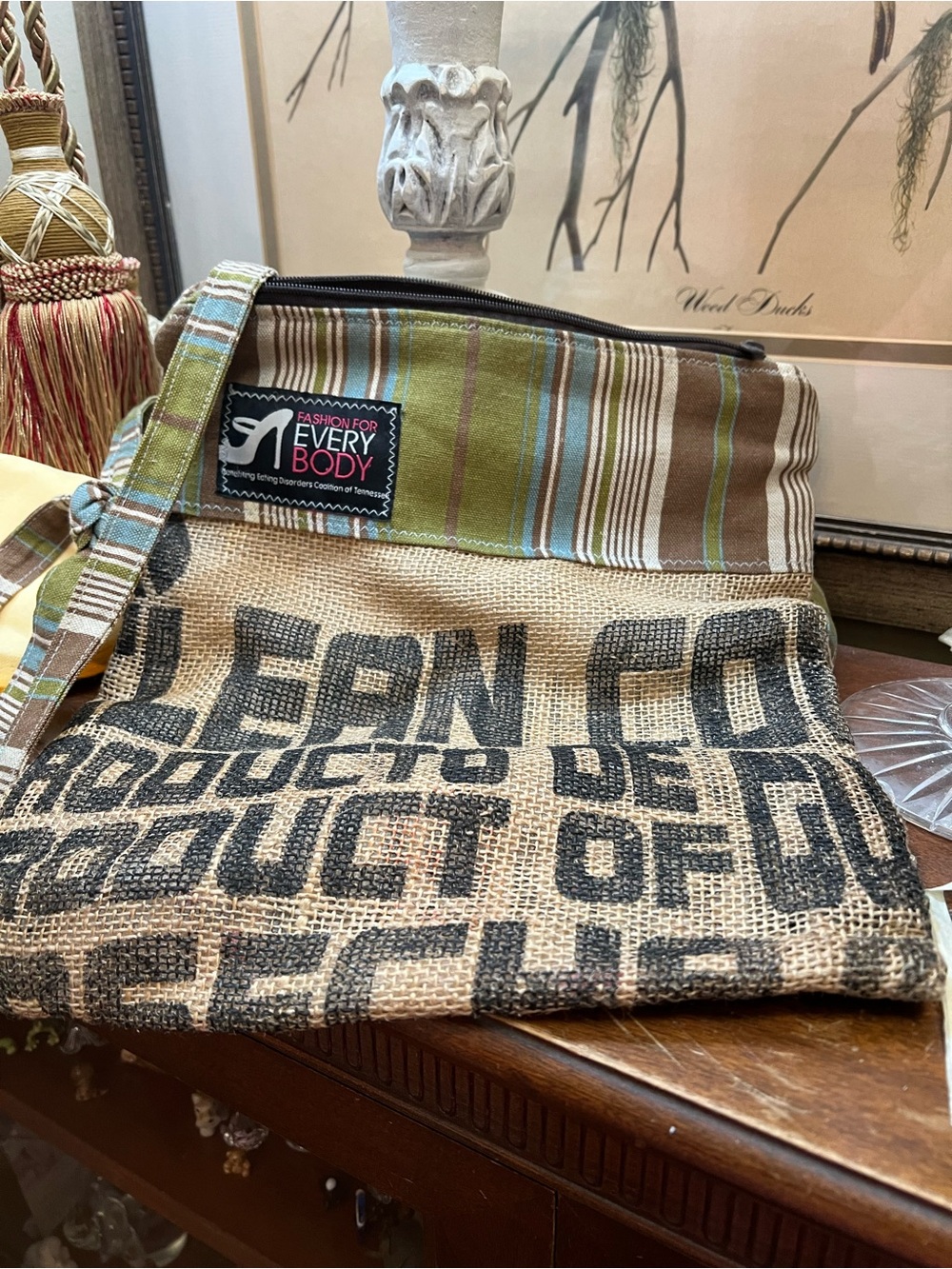 🦋 NWOT  webe Green Stripe & Burlap sustainable Crossbody Bag